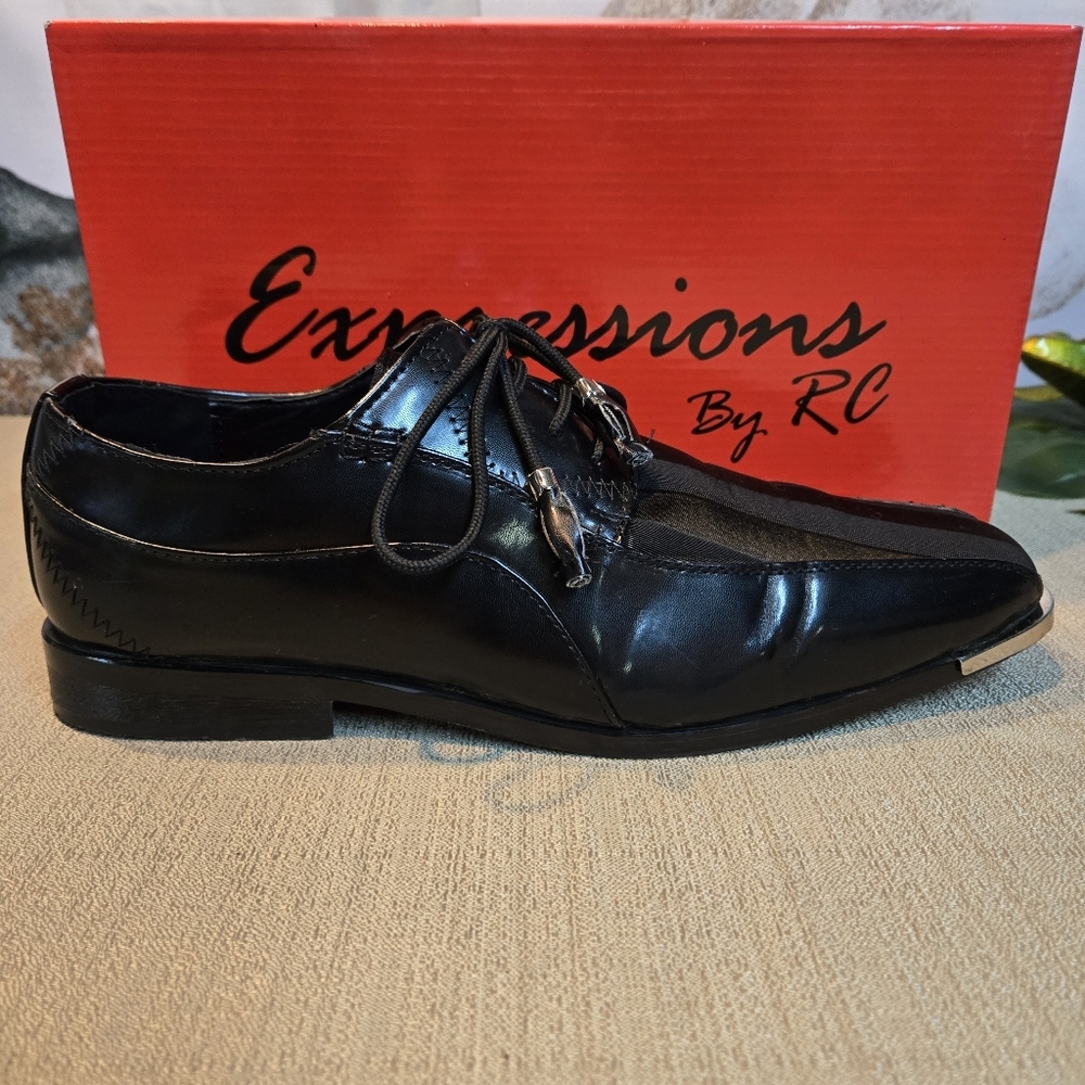 Men's Formal Black Lace Up Shoes Size 12 - Modern Wedding Prom Party Shoes - Picture 4 of 12